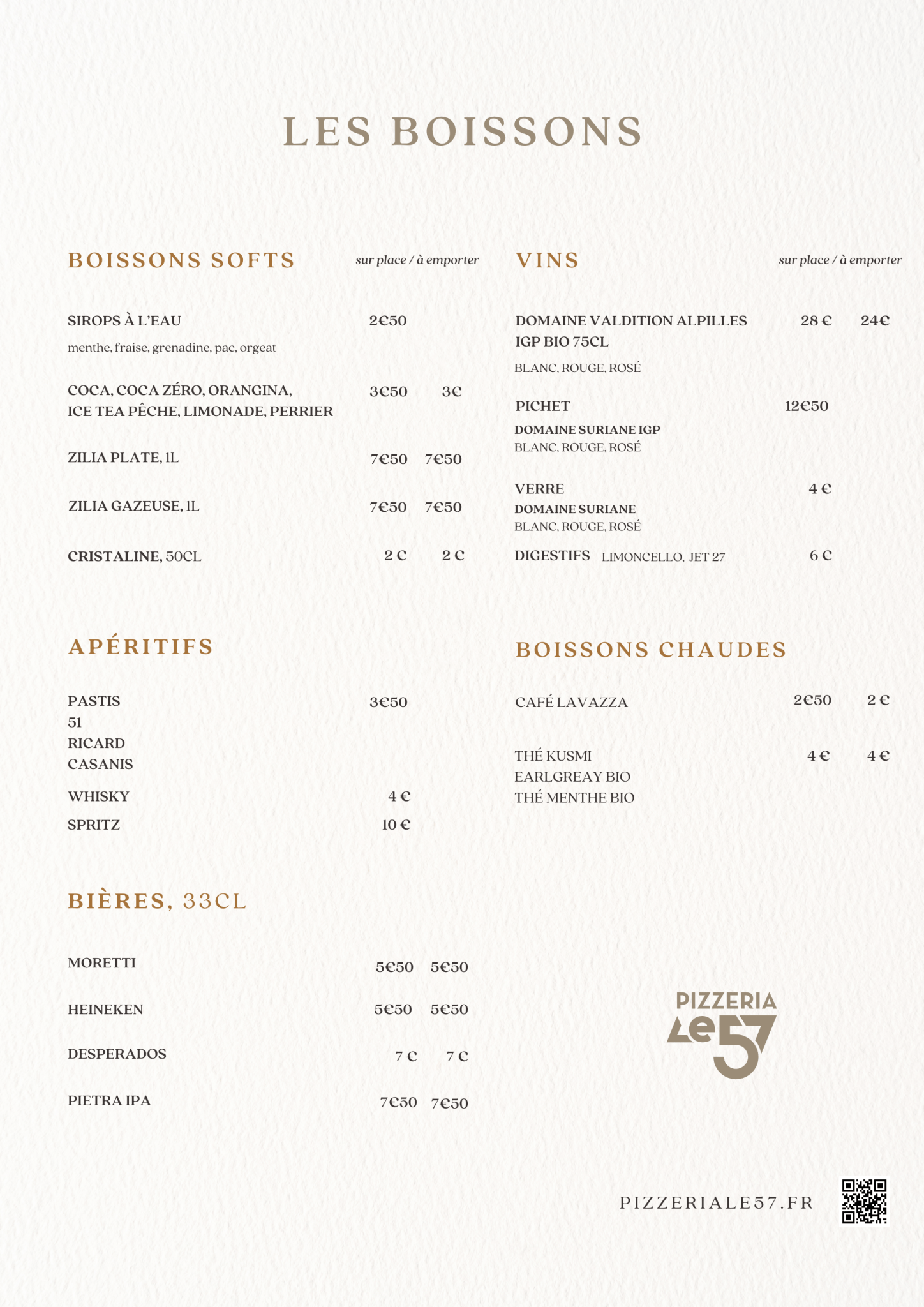 Carte boissons Pizzeria 13007