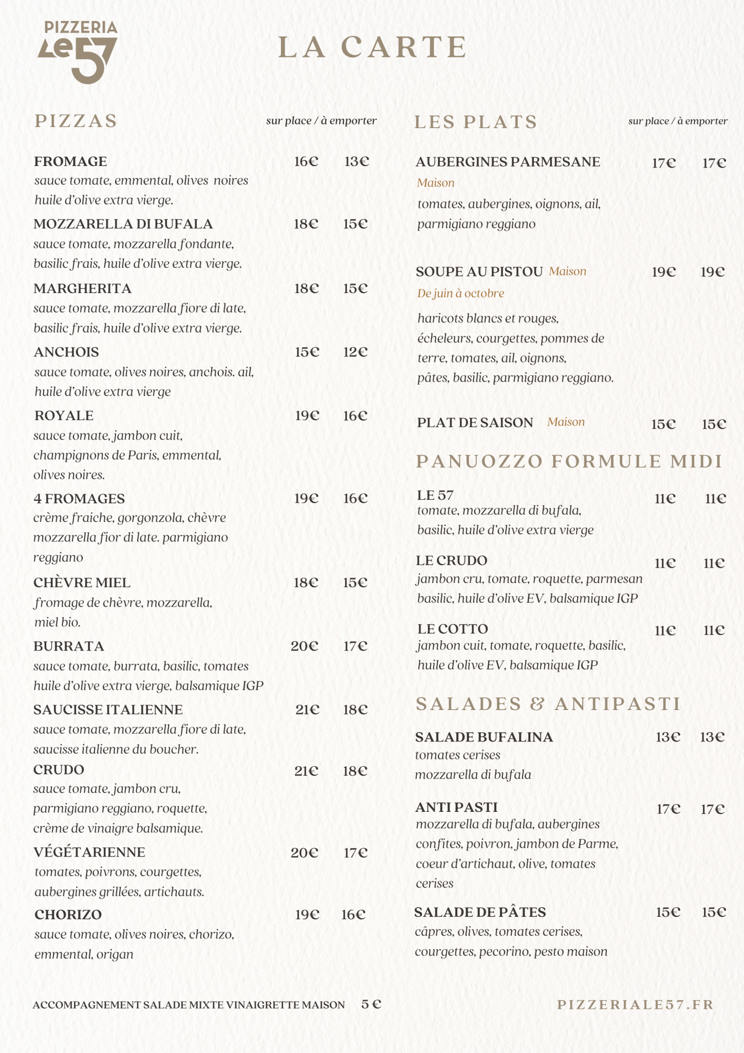 Carte Pizzeria le 57 Marseille 13008