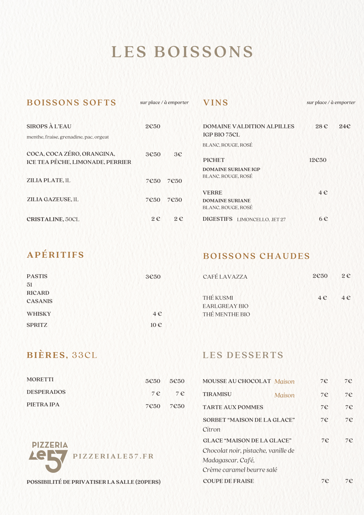 Carte boissons Pizzeria 13008